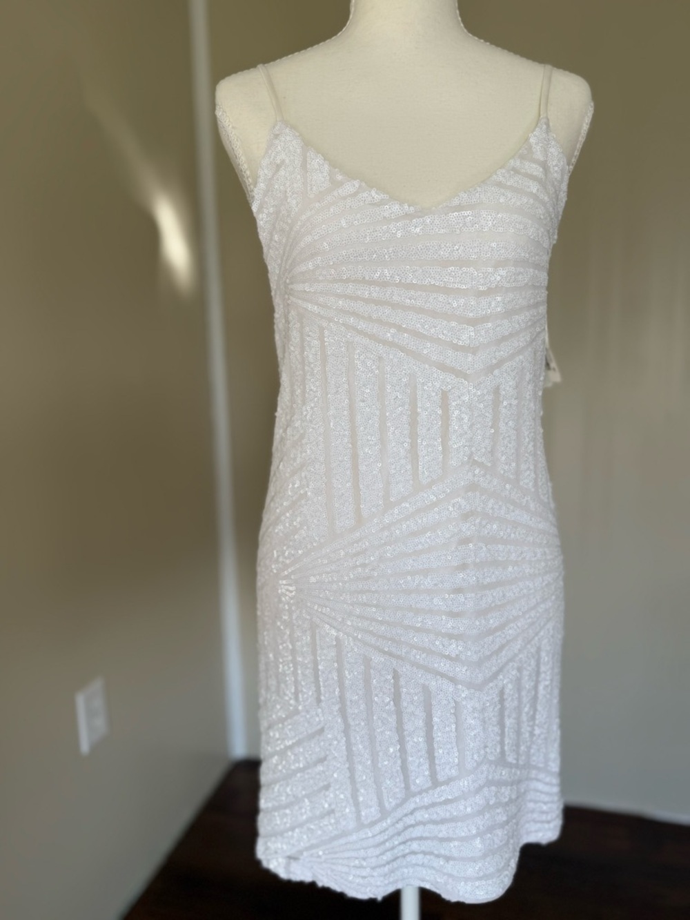NEW Aqua mini dress White Sequin Spaghetti Straps wedding bride bridal engagemen - Picture 3 of 14